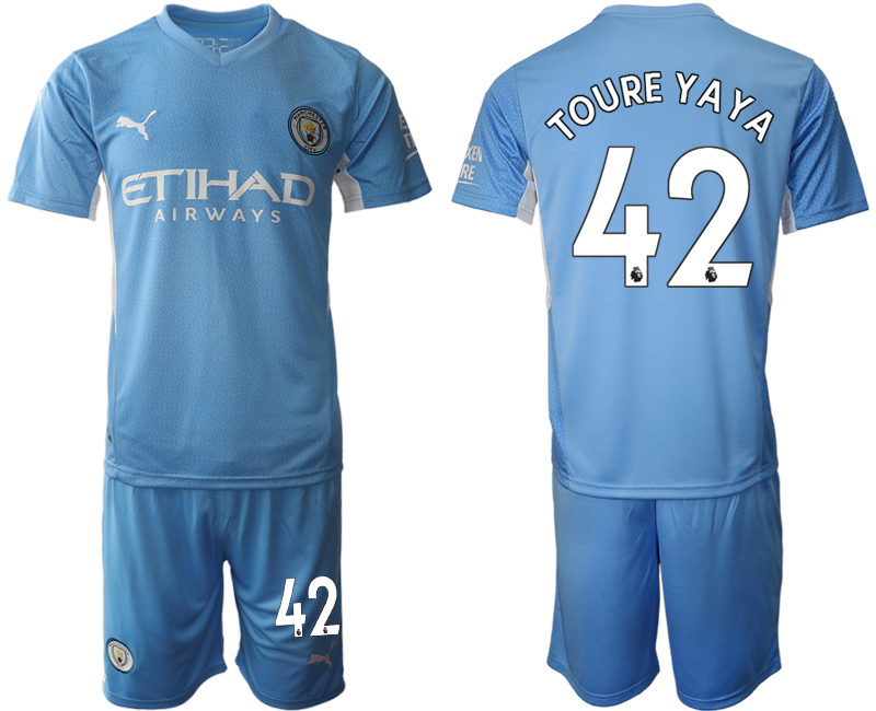 Men 2021-2022 Club Manchester City home Light blue #42 Soccer Jersey